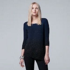 Metallic Ombre Blue Black Asymmetrical Sweater S